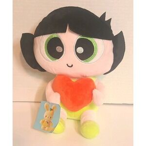 Powerpuff Girls ButterCup Plush 9" Sitting Holding Red Heart Embroidered Eyes